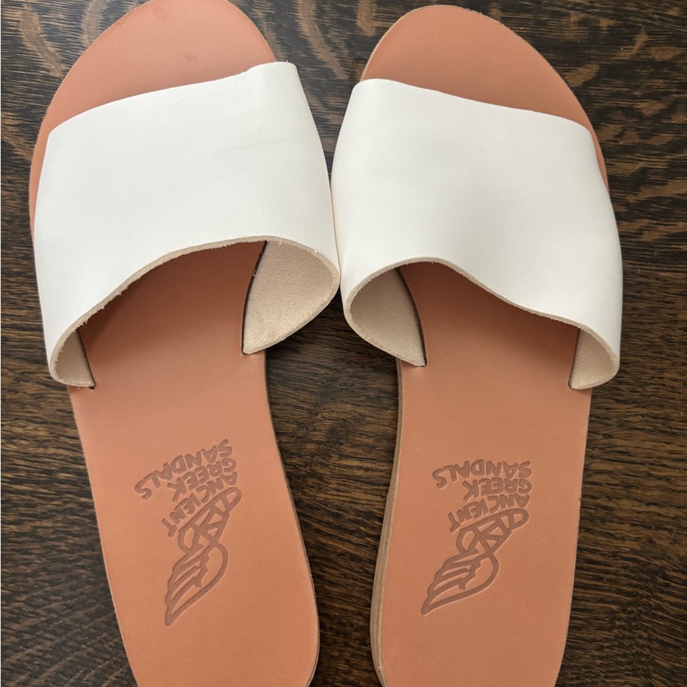 Ancient Greek Sandals Women's Cream and Brown Slides